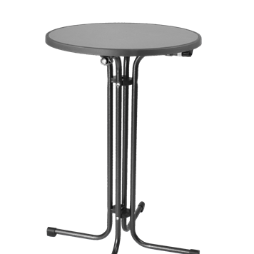 Bistrotisch mit schwarzem Metallgestell und grauer Tischplatte.